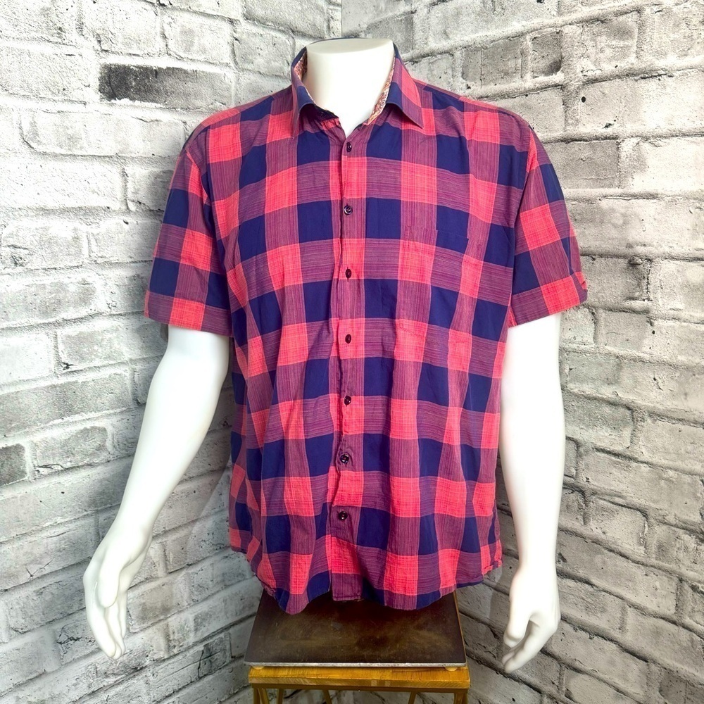 Lipson Classic Fit Floral Flip Cuff Checked Print Casual Shirt